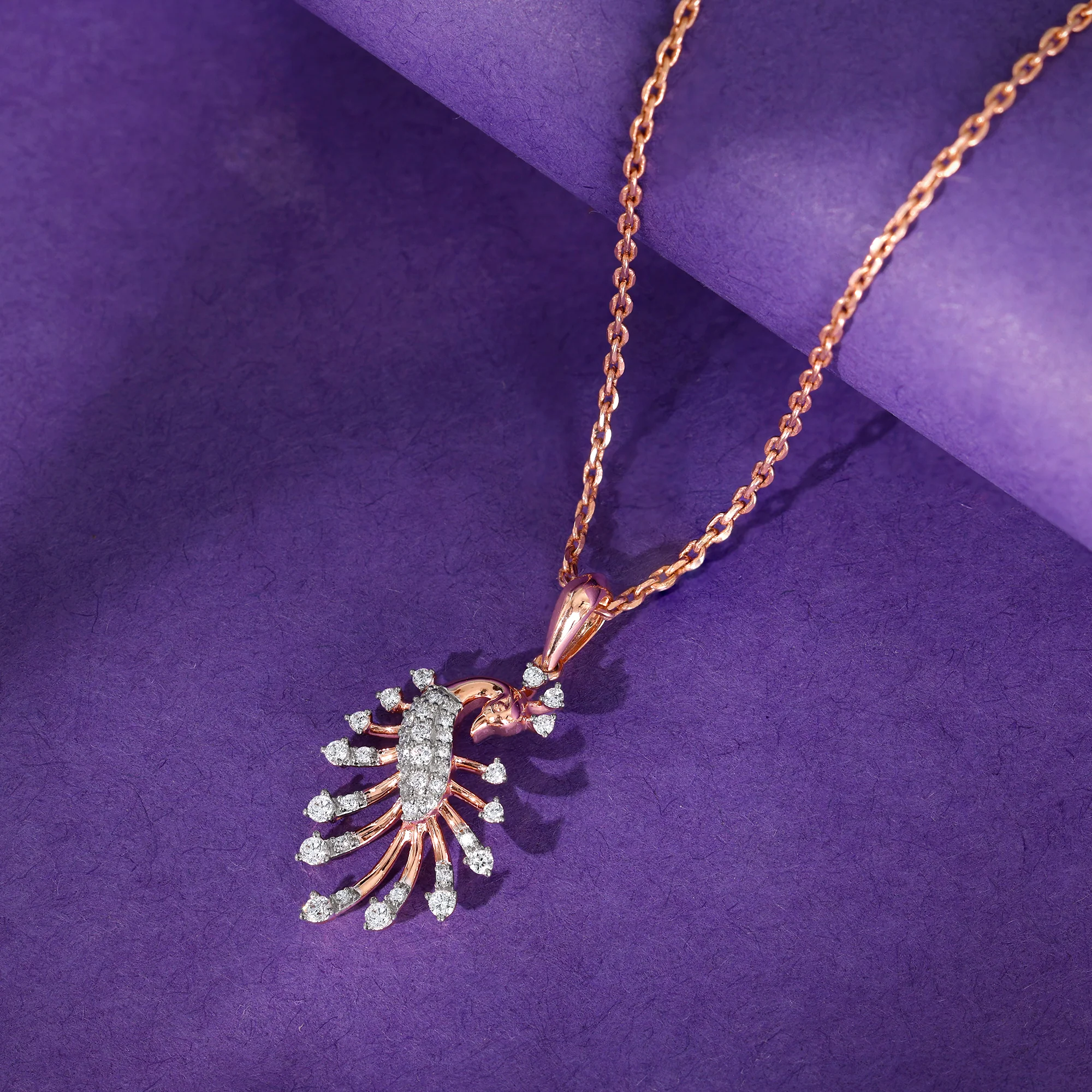 Rose Gold Peacock Lab Grown Diamond Pendant - Image 2