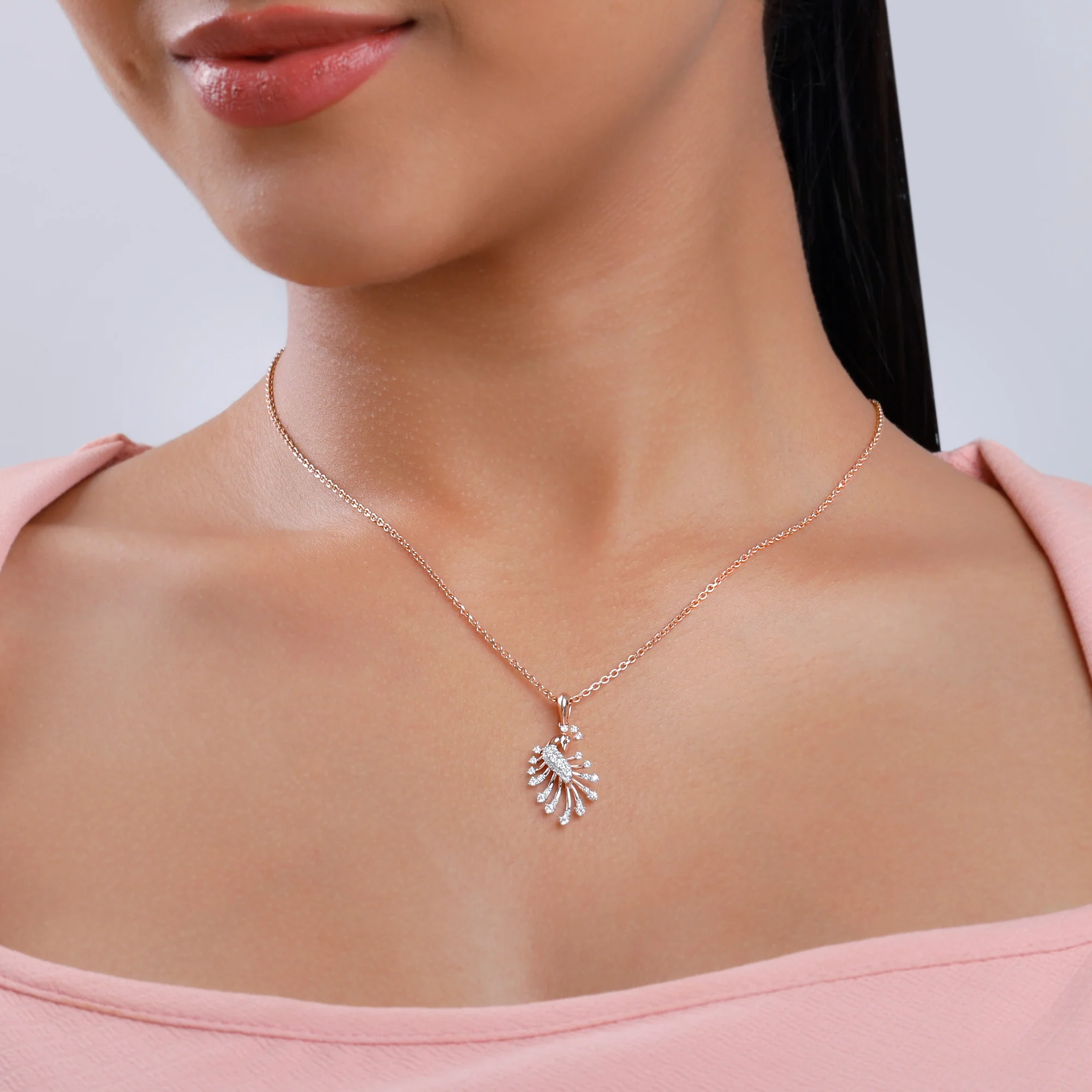 Rose Gold Peacock Lab Grown Diamond Pendant - Image 3