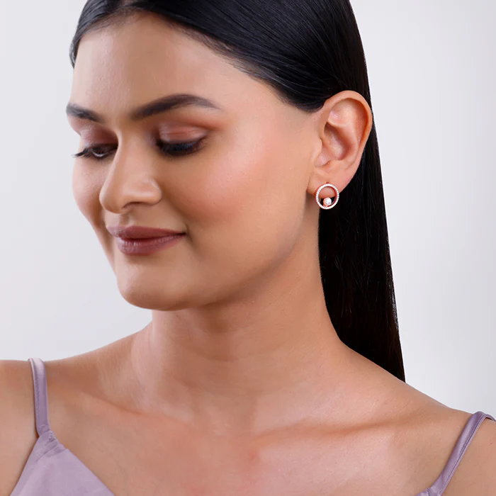 Rose Gold Pearl Halo Earrings - Image 3