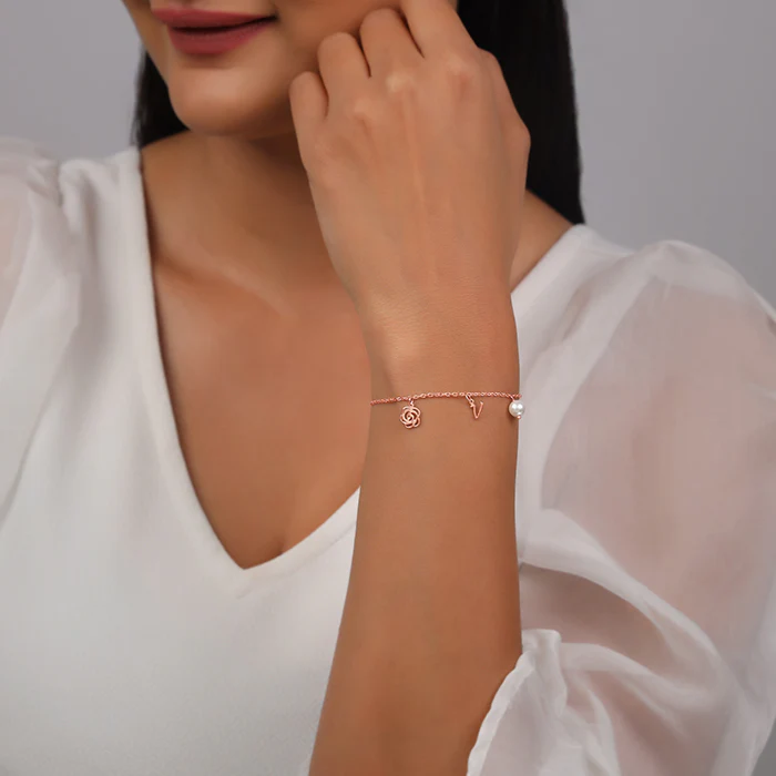 Rose Gold Pearl Rosey Personalised Bracelet - Image 4