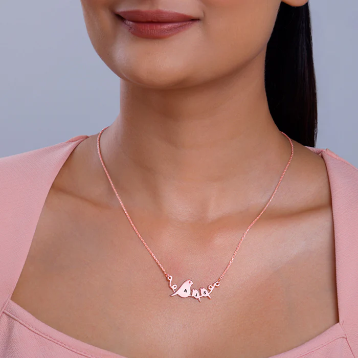 Rose Gold Personalised Birdie Initial Necklace - Image 3
