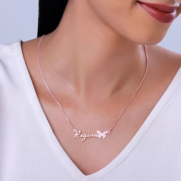 Rose Gold Personalised Butterfly Pendant - Image 4