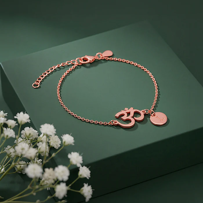Rose Gold Personalised Classy Om Heartbeat Bracelet - Image 3