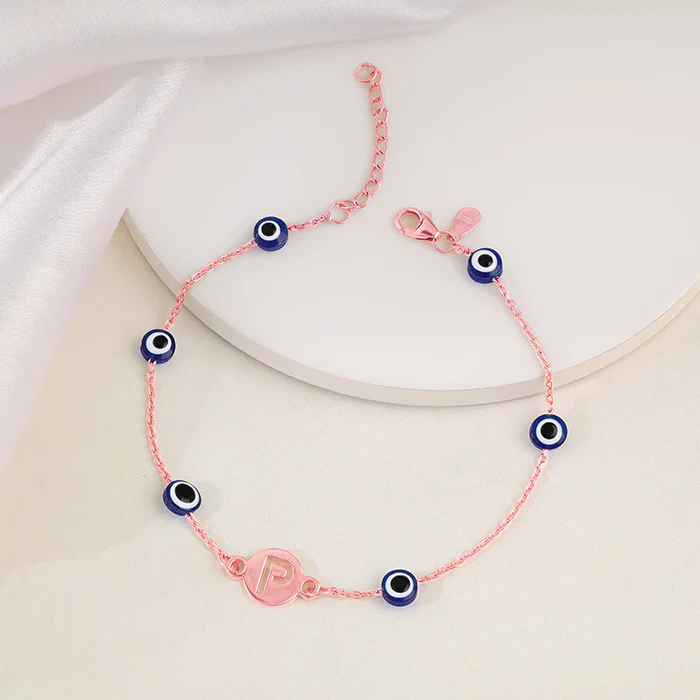 Rose Gold Personalised Evil Eye Initial Bracelet - Image 3