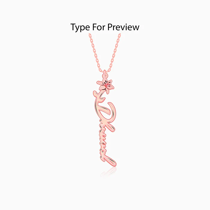 Rose Gold Personalised Flower Name Pendant with Link Chain - Image 2