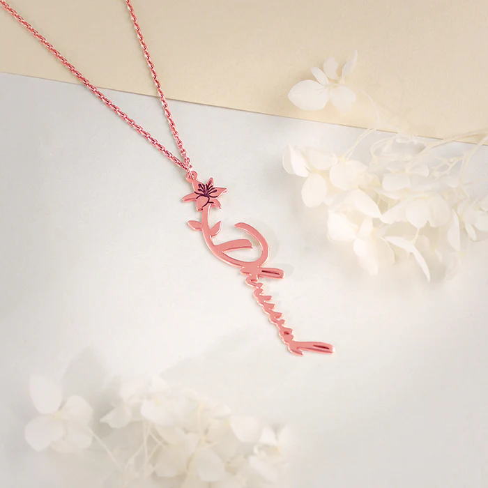 Rose Gold Personalised Flower Name Pendant with Link Chain - Image 3