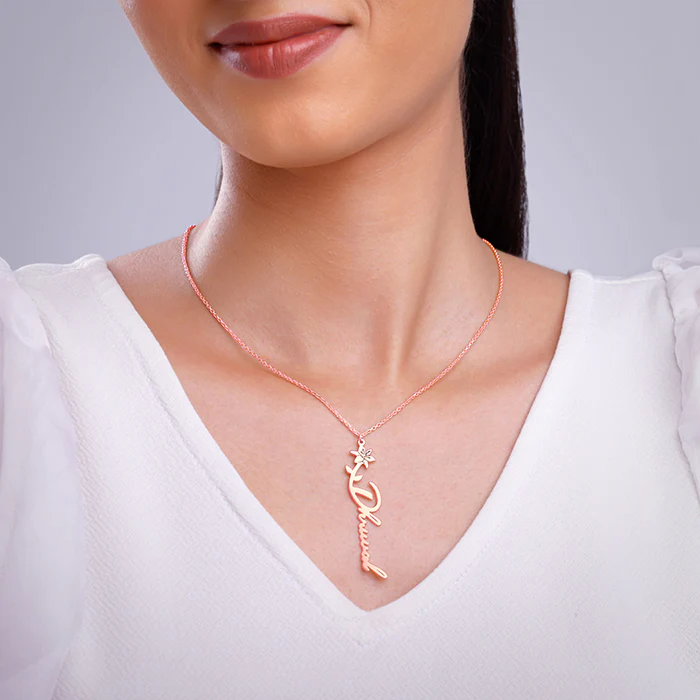 Rose Gold Personalised Flower Name Pendant with Link Chain - Image 4