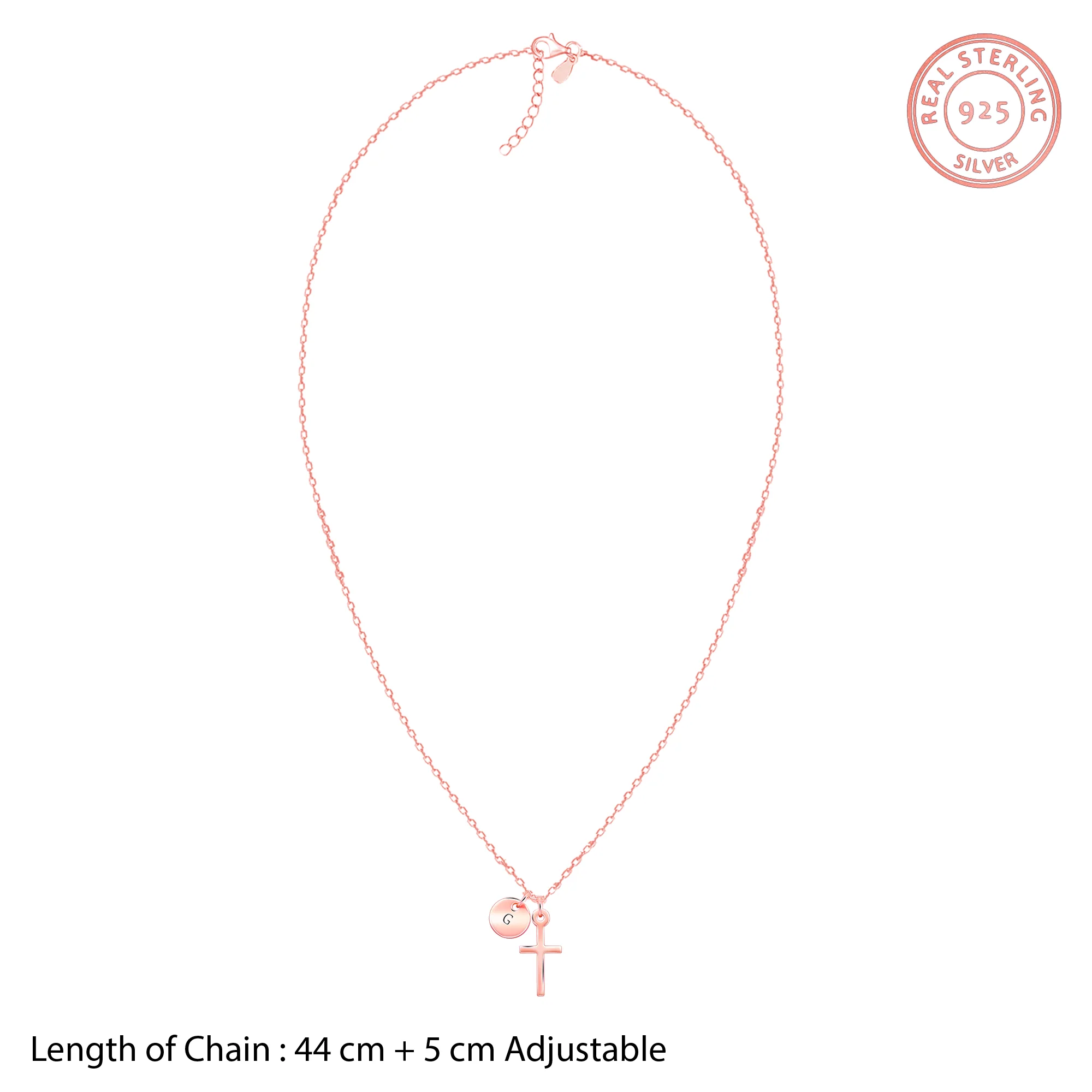 Rose Gold Personalised Halo Cross Pendant With Link Chain - Image 5