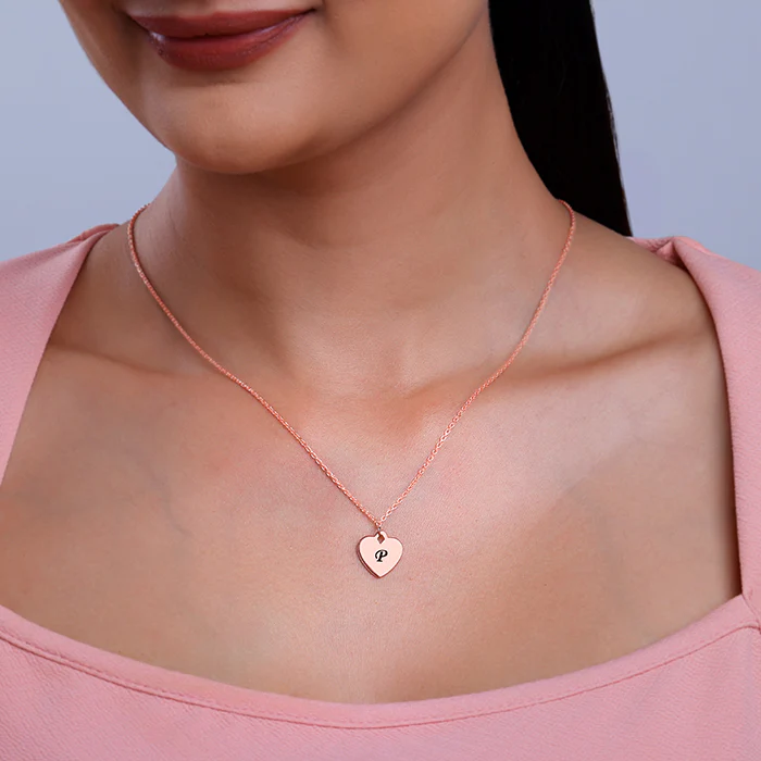 Rose Gold Personalised Heart Initial Pendant With Link Chain - Image 3