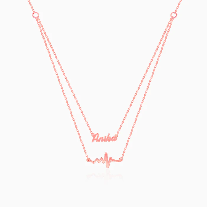 Rose Gold Personalised Heartbeat Layered Necklace