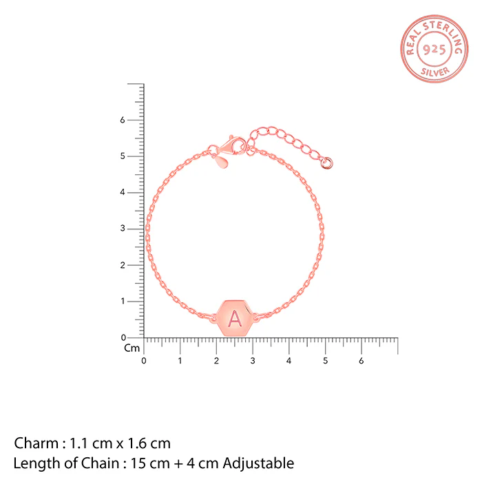 Rose Gold Personalised Hexagon Initial Bracelet - Image 4