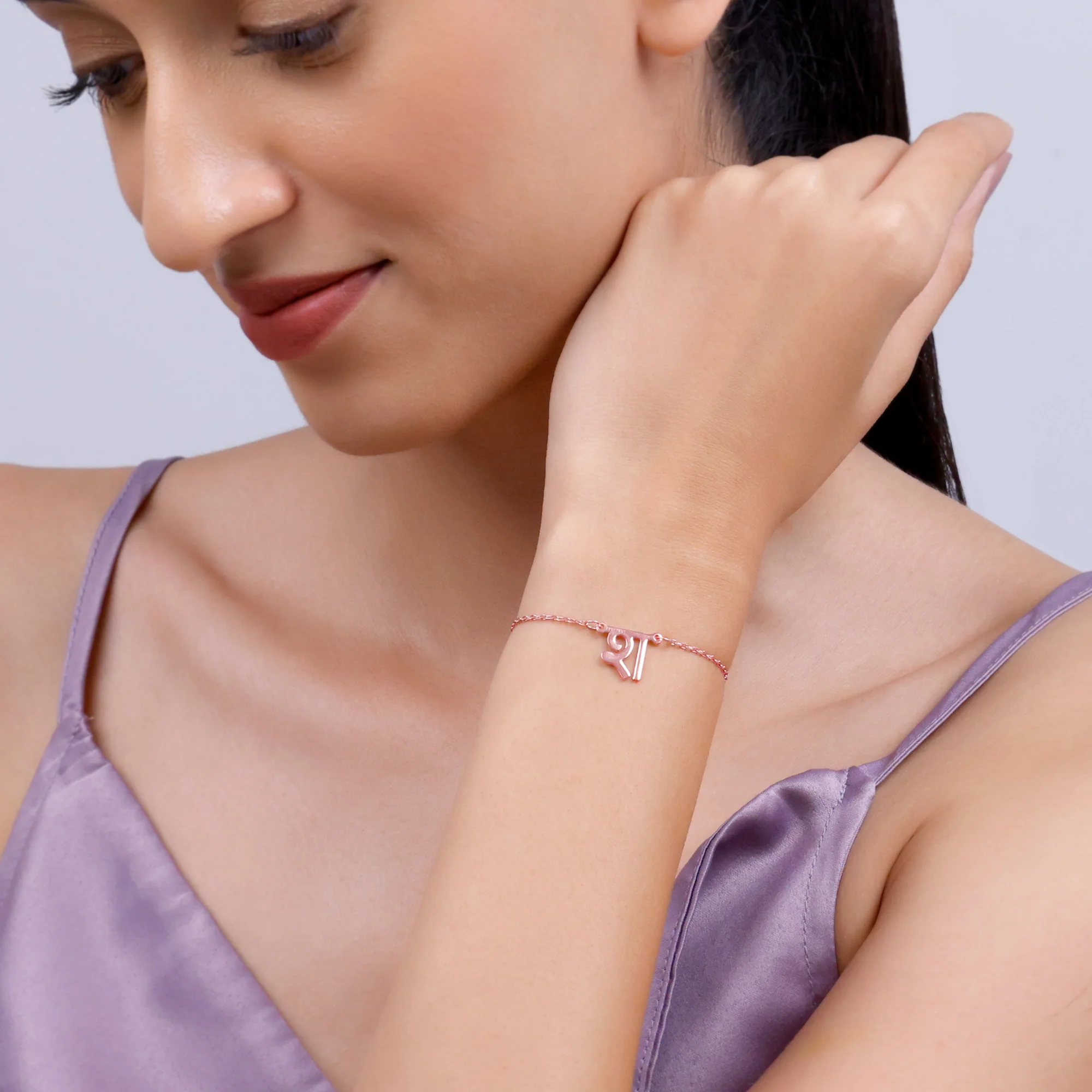 Rose Gold Personalised Hindi Initial Bracelet - Image 3
