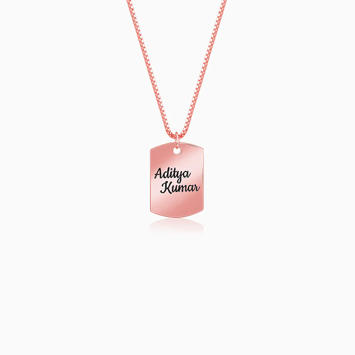 Rose Gold Personalised Military Dog Tag Pendant with Box Chain For Him