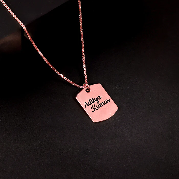 Rose Gold Personalised Military Dog Tag Pendant with Box Chain For Him - Image 2
