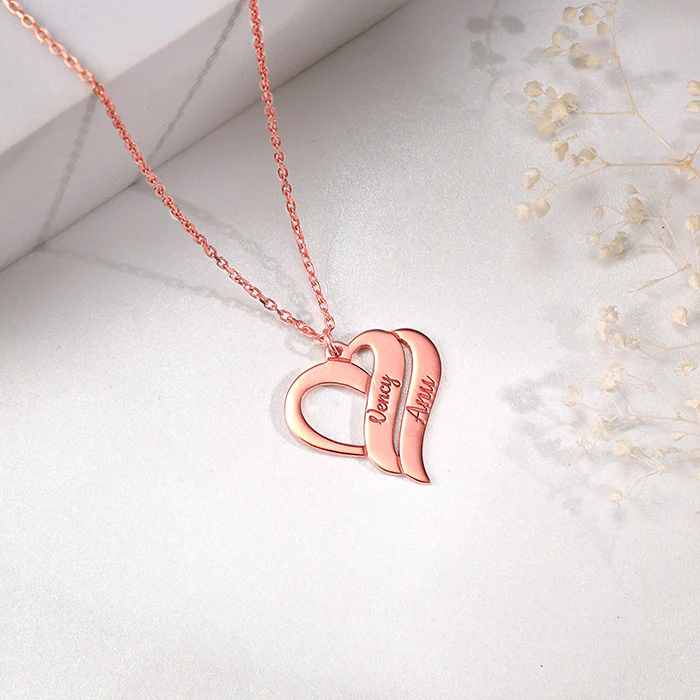 Rose Gold Personalised Name Heart Duo Pendant With Link Chain - Image 3