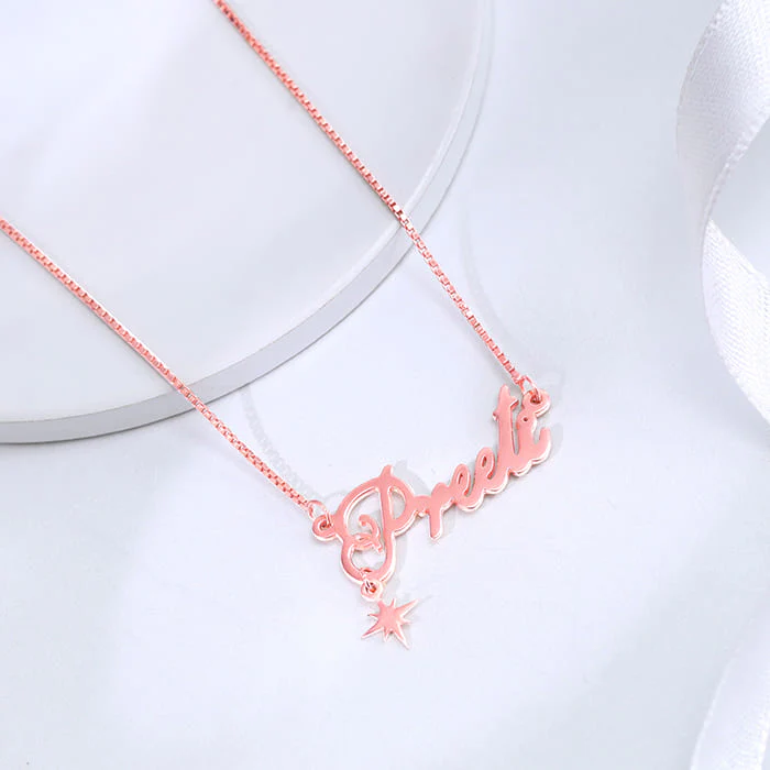Rose Gold Personalised Name Star Charm Necklace - Image 2