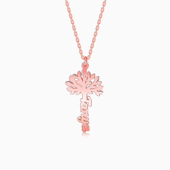 Rose Gold Personalised Tree of Names Pendant with Link Chain