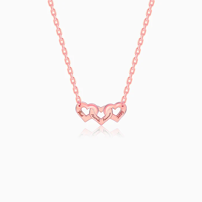 Rose Gold Personalised Triple Heart BFF Necklace
