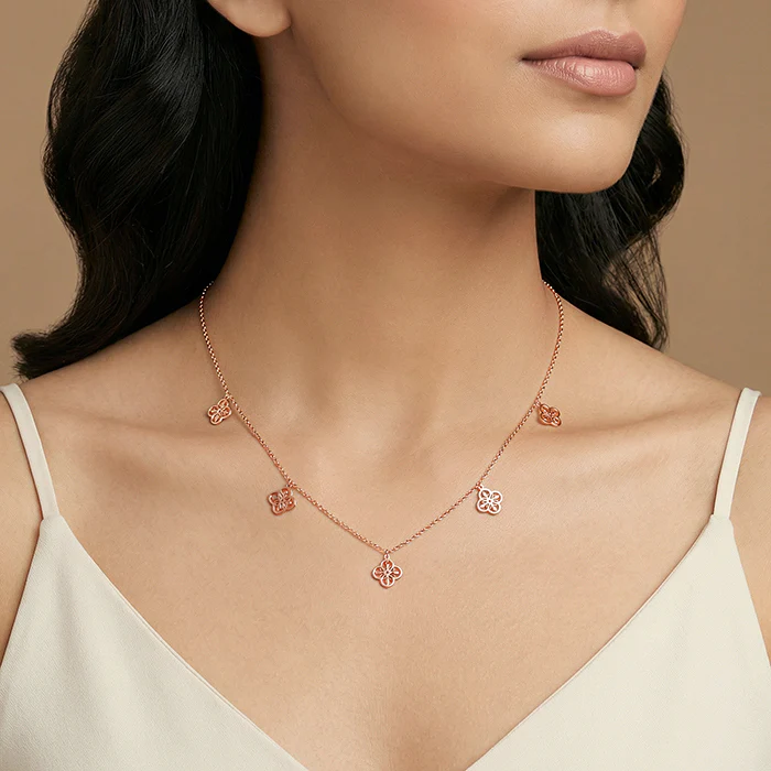 Rose Gold Petal Charms Necklace - Image 3