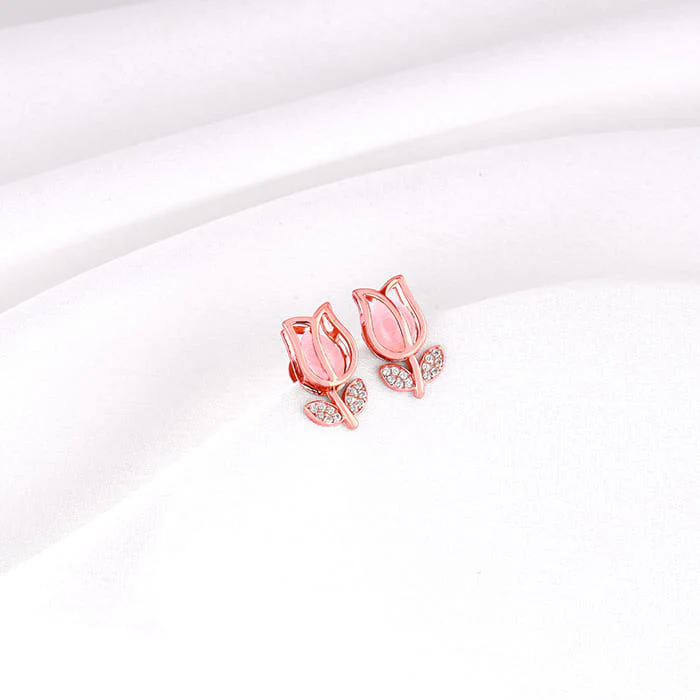 Rose Gold Pink Quartz Flower Earrings - Image 2