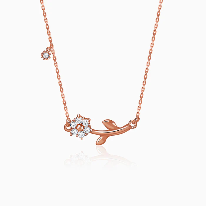 Rose Gold Plated Crystal Floral Bud Necklace