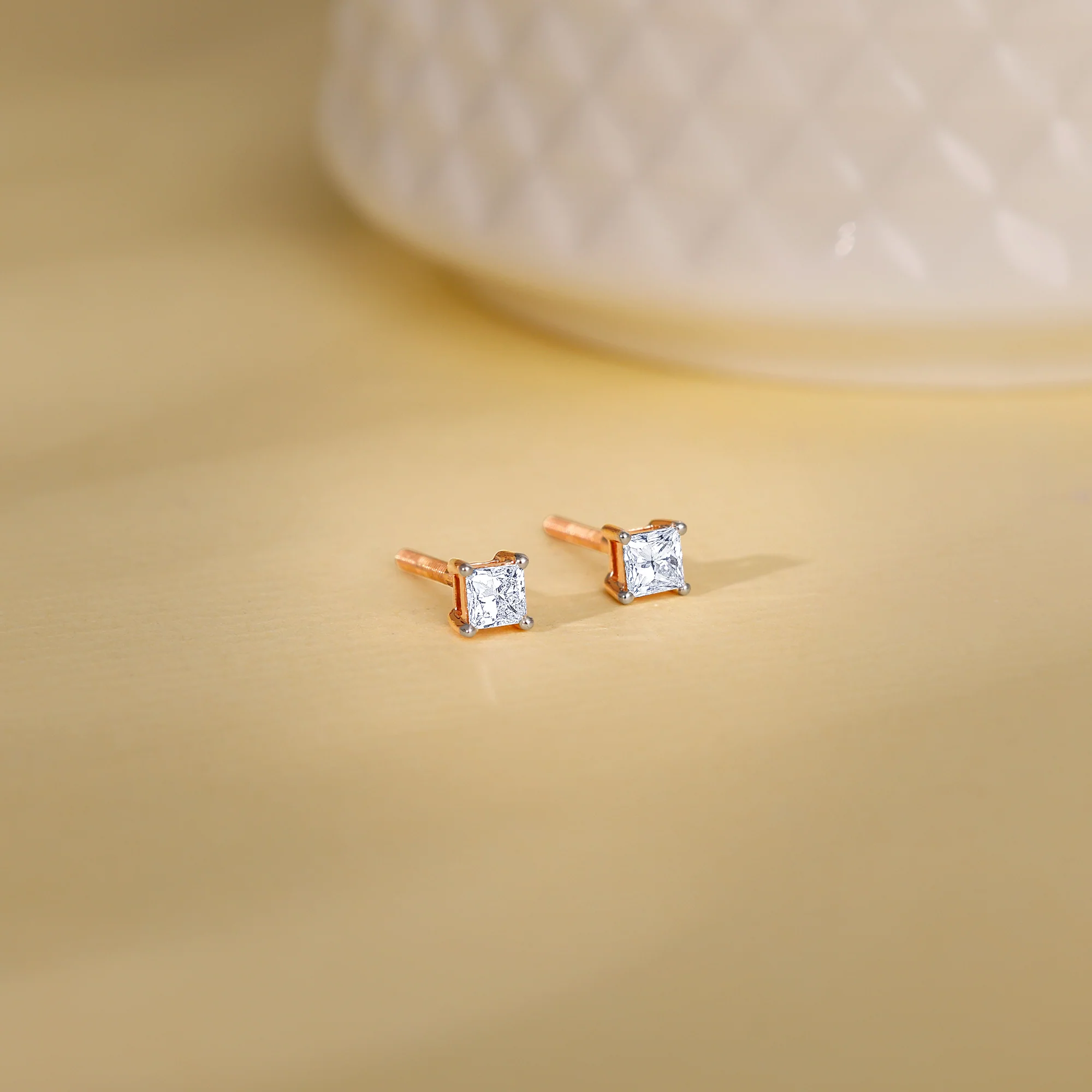 Rose Gold Pretty Solitaire Lab Grown Diamond Studs - Image 2