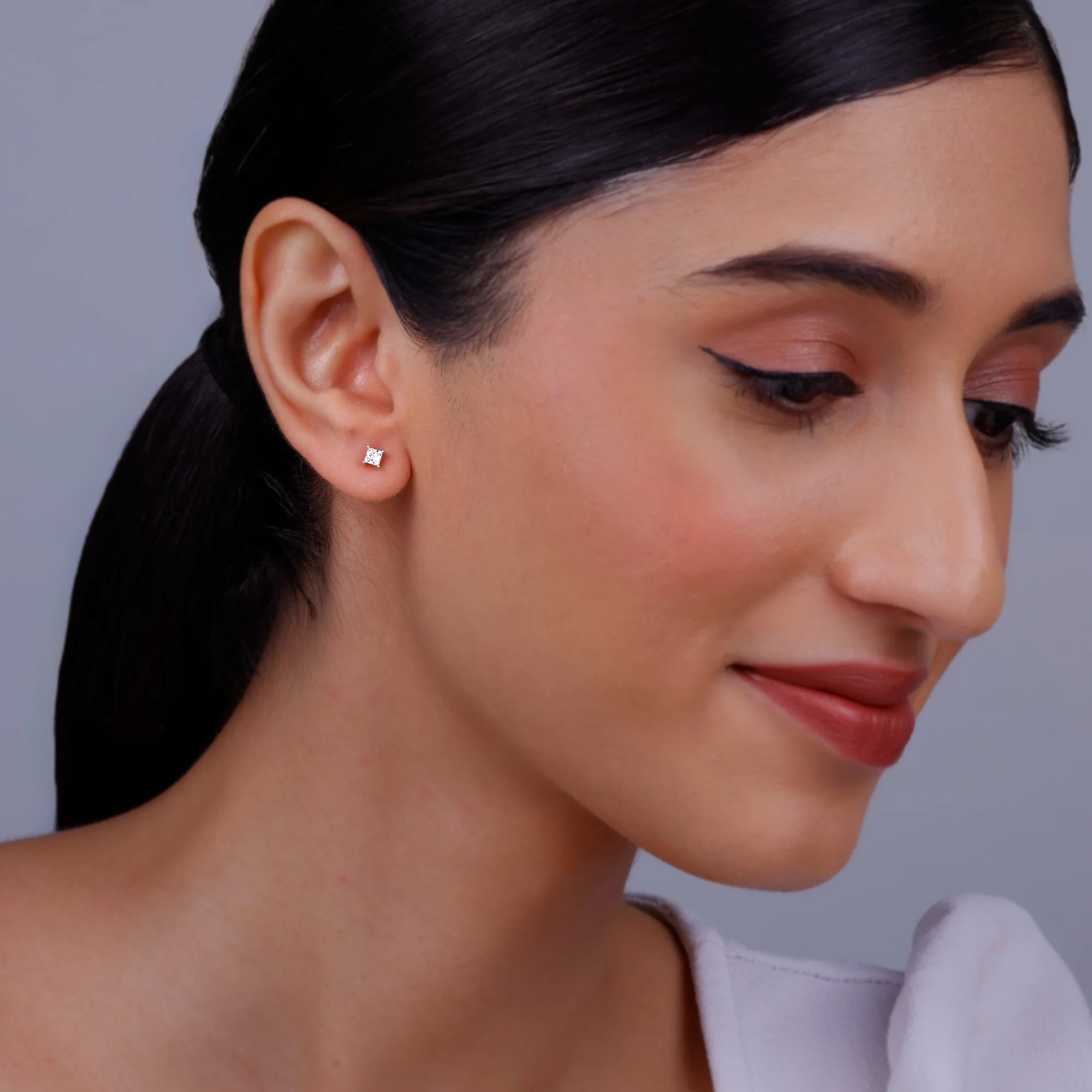 Rose Gold Pretty Solitaire Lab Grown Diamond Studs - Image 3