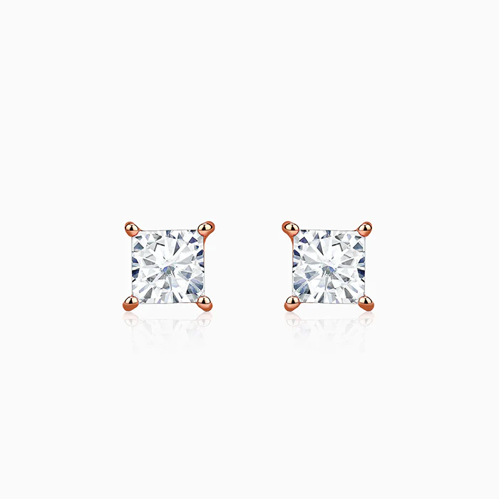 Rose Gold Princess Cut Zircon Studs
