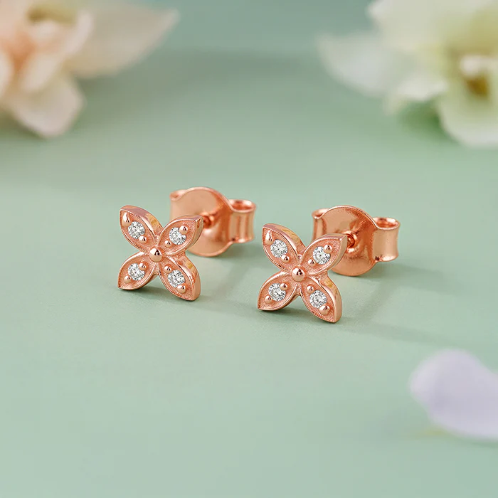 Rose Gold Quatrefoil Stud Earrings - Image 2