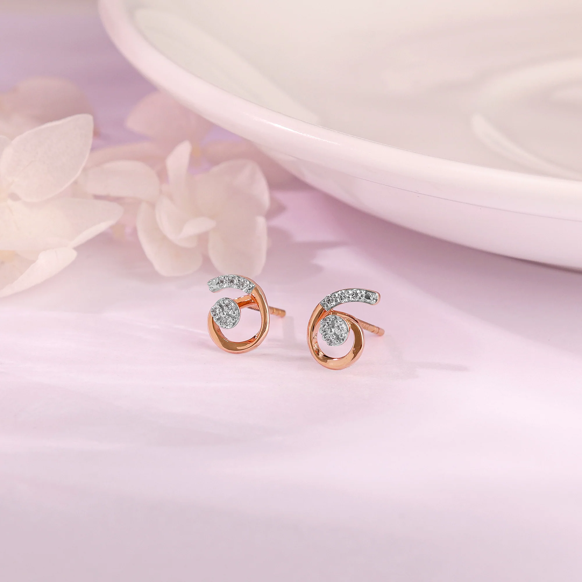 Rose Gold Quoted Diamond Earrings - Image 2