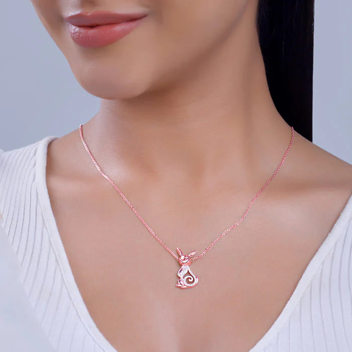 Rose Gold Rabbit Pendant With Link Chain - Image 3