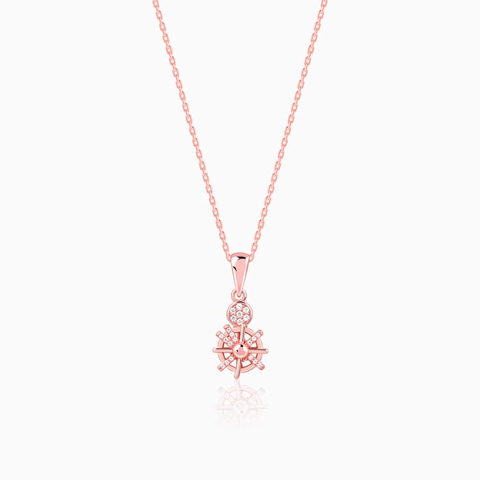 Rose Gold Radiant Wheel Pendant With Link Chain