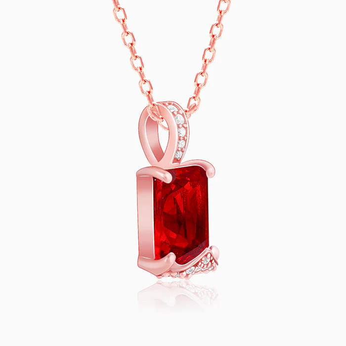Rose Gold Red Baguette Pendant with Link  Chain - Image 4