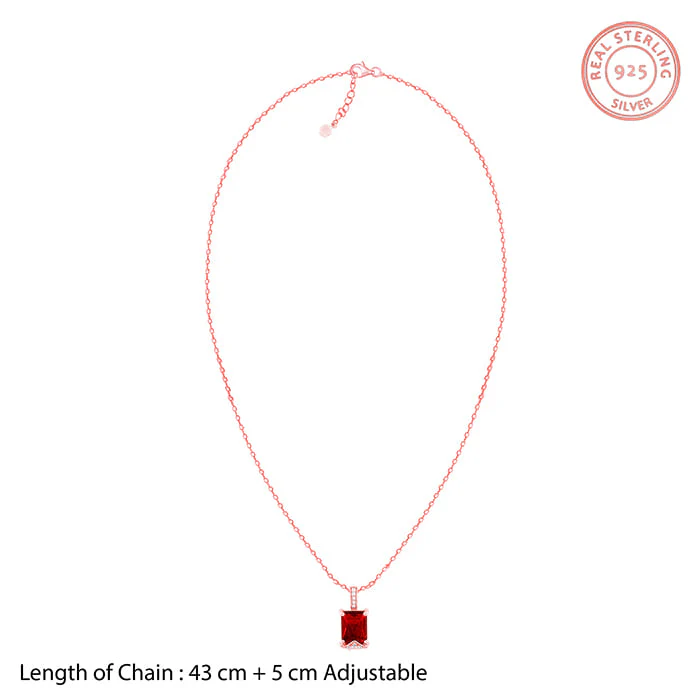 Rose Gold Red Baguette Pendant with Link  Chain - Image 5