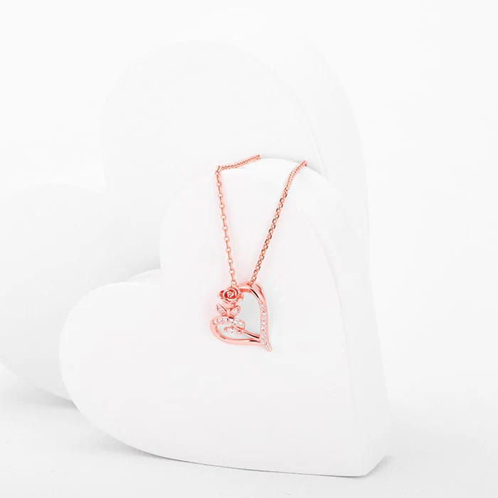 Rose Gold Rose In Heart Pendant with Link Chain - Image 2