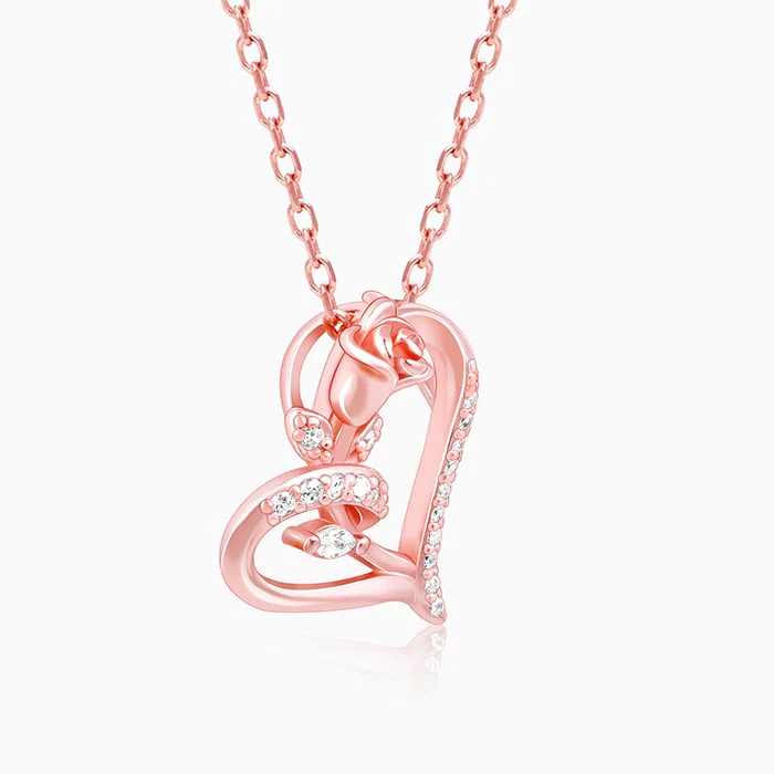 Rose Gold Rose In Heart Pendant with Link Chain - Image 4