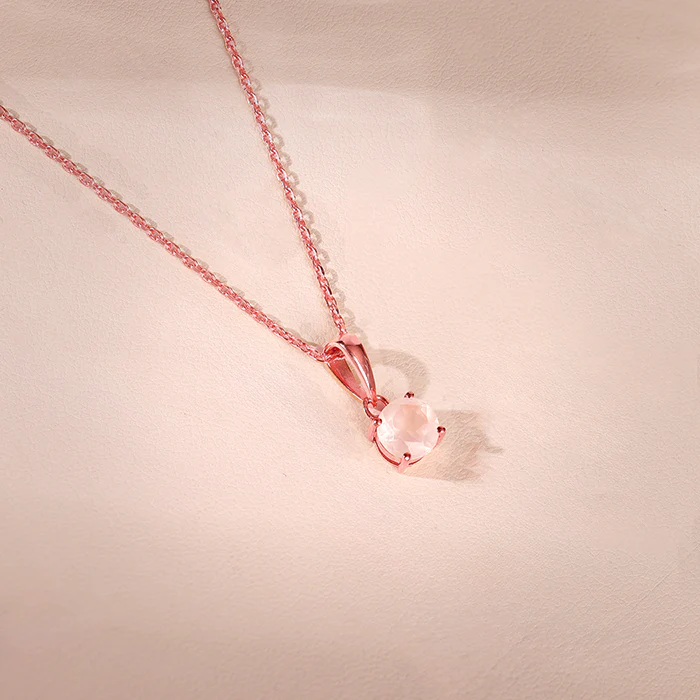 Rose Gold Rose Quartz Pendant With Link Chain - Image 2