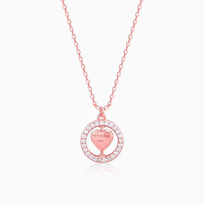 Rose Gold Rotatable My Happy Place Pendant With Link Chain