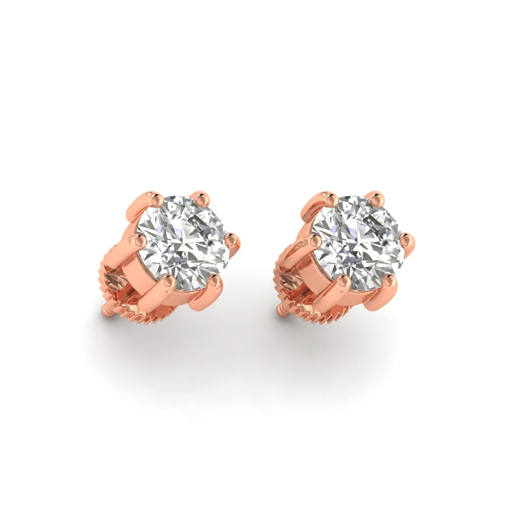 Rose Gold Round Solitaire Diamond Studs - Image 3