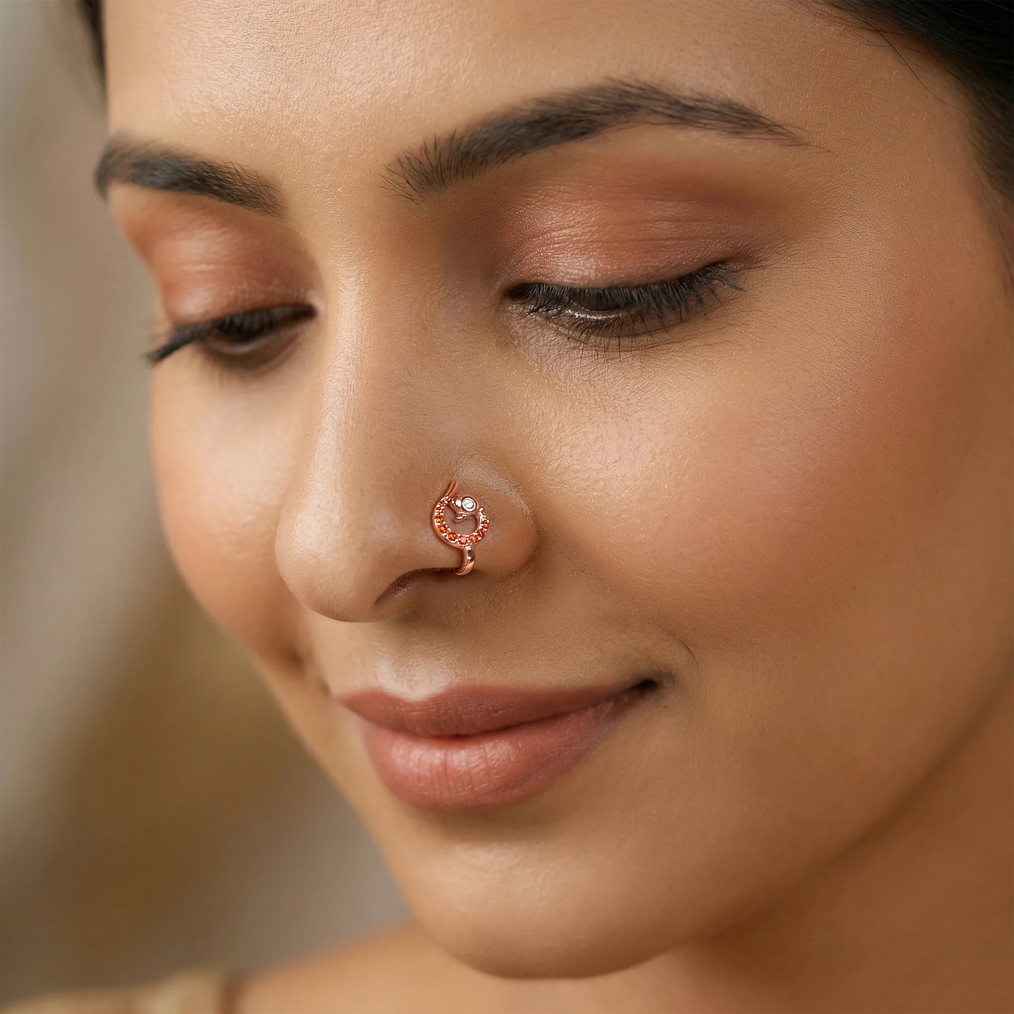 Rose Gold Sharvani Nose Pin (Clip on) - Image 3