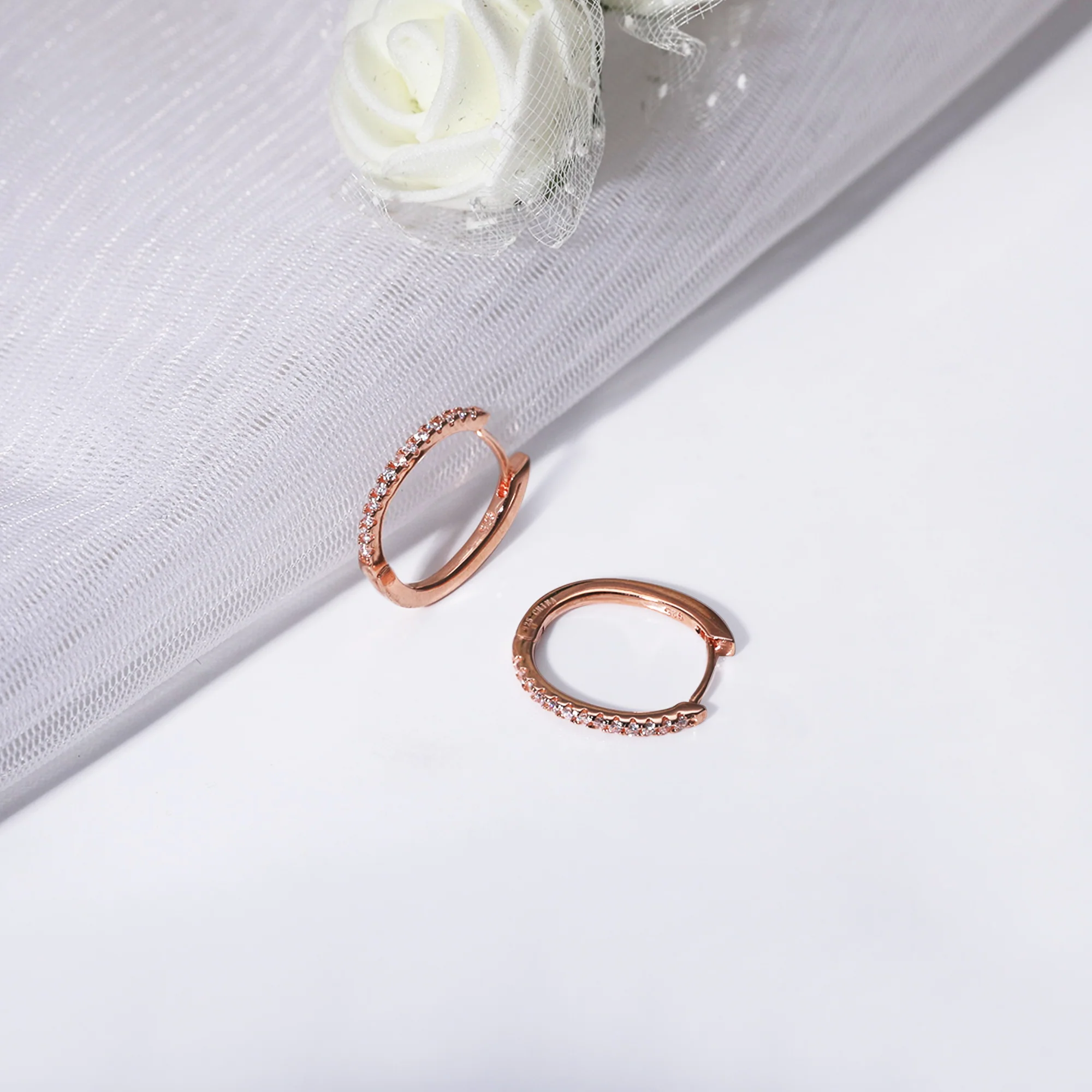 Rose Gold Shining Hoop Earrings - Image 2