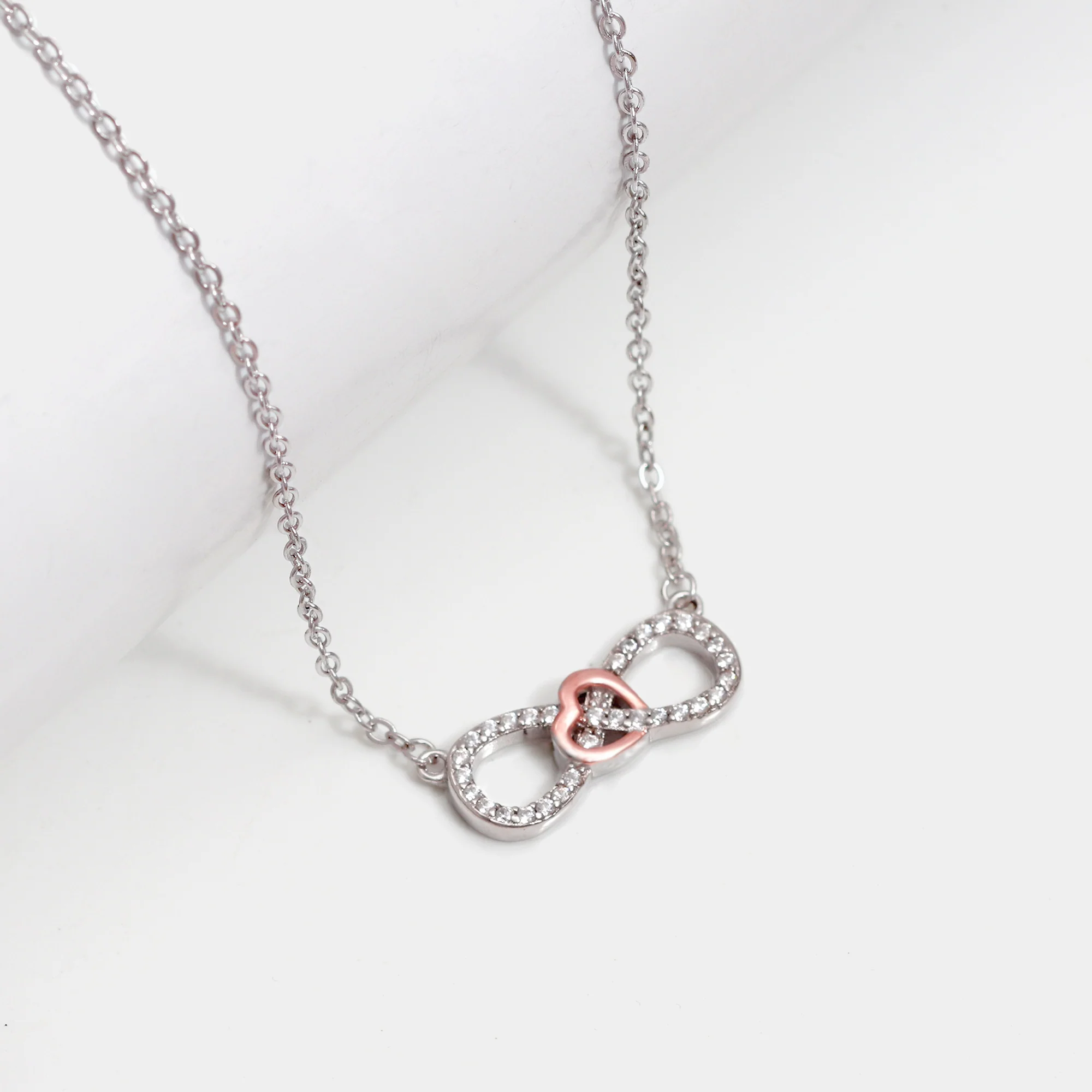Rose Gold Studded Infinity Heart Pendant - Image 2