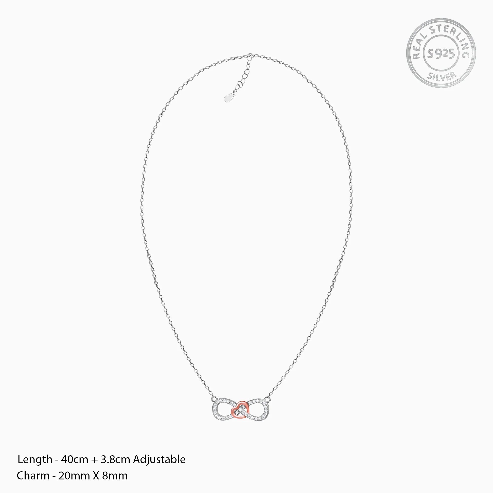 Rose Gold Studded Infinity Heart Pendant - Image 4