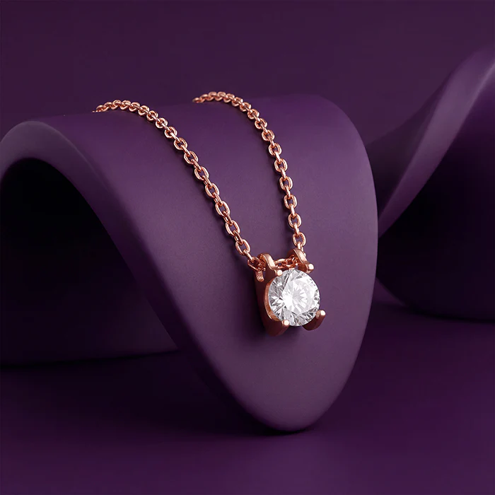 Rose Gold Solitaire Gleam Pendant With Link Chain - Image 2