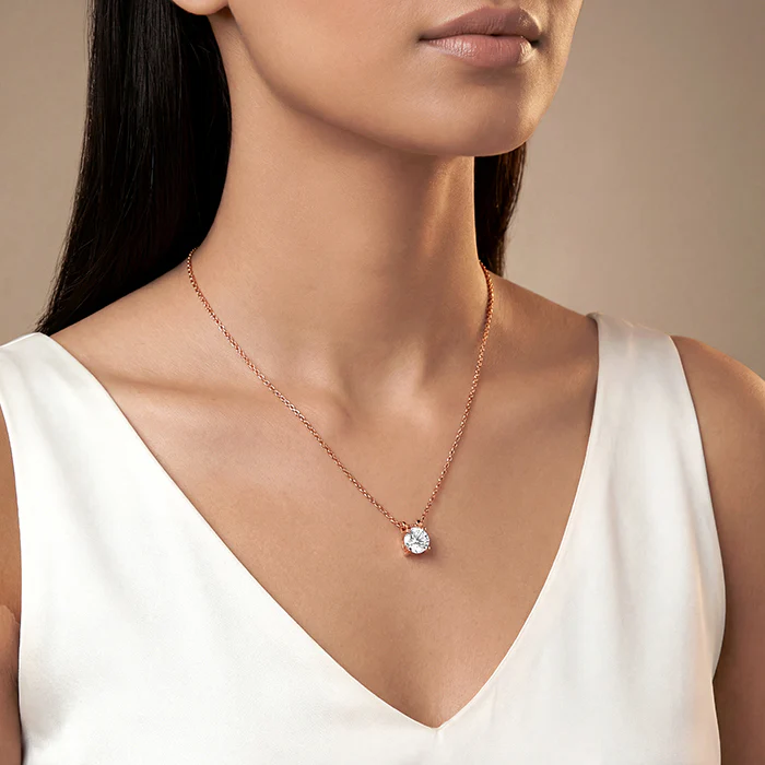 Rose Gold Solitaire Gleam Pendant With Link Chain - Image 3