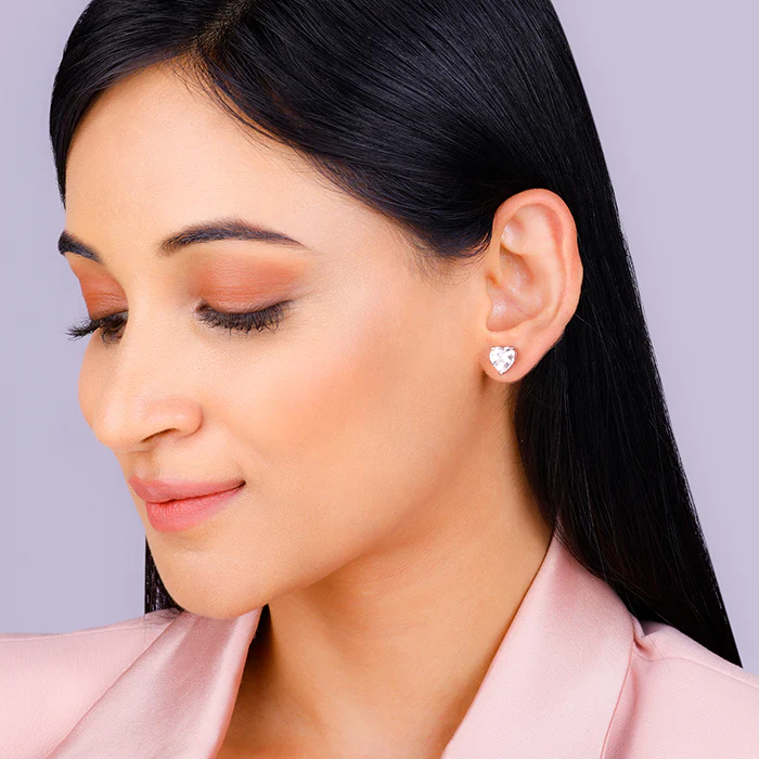 Rose Gold Solitaire Heart Studs - Image 3