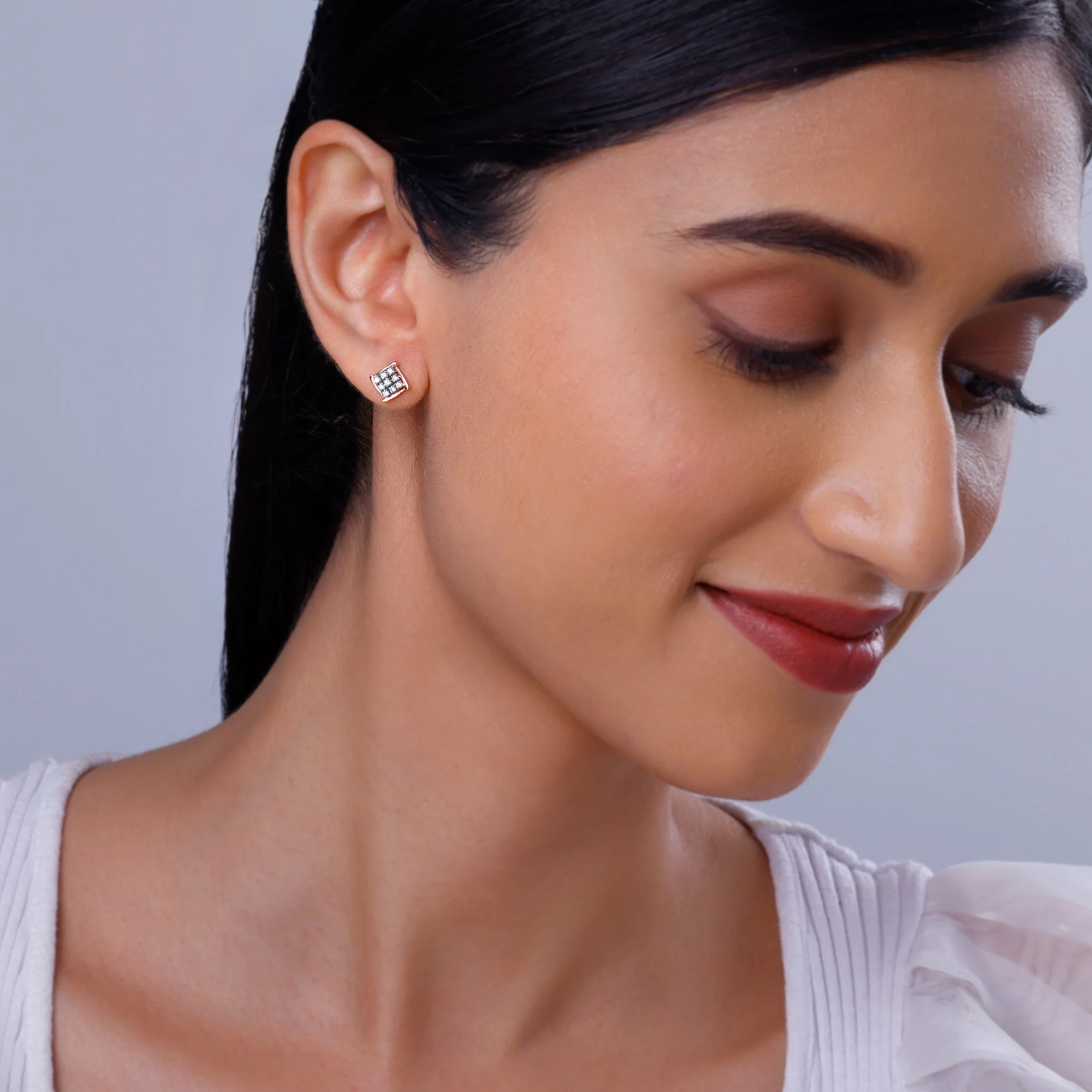 Rose Gold Sparkling Square Lab Grown Diamond Earrings - Image 3