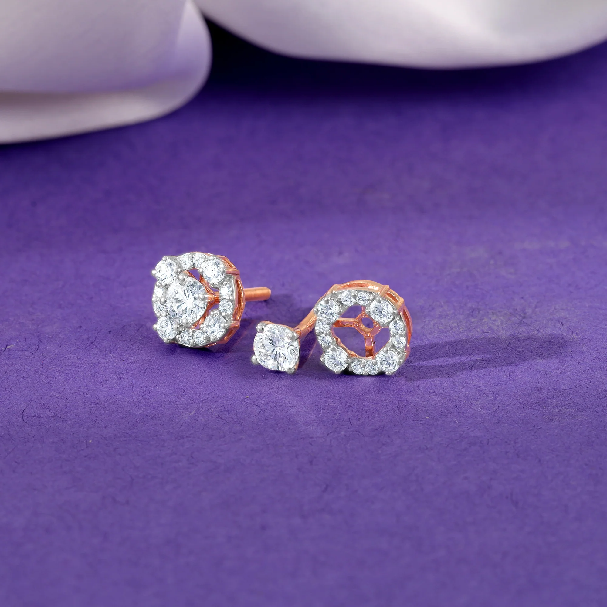 Rose Gold Spring Halo Lab Grown Diamond Earrings - Image 4