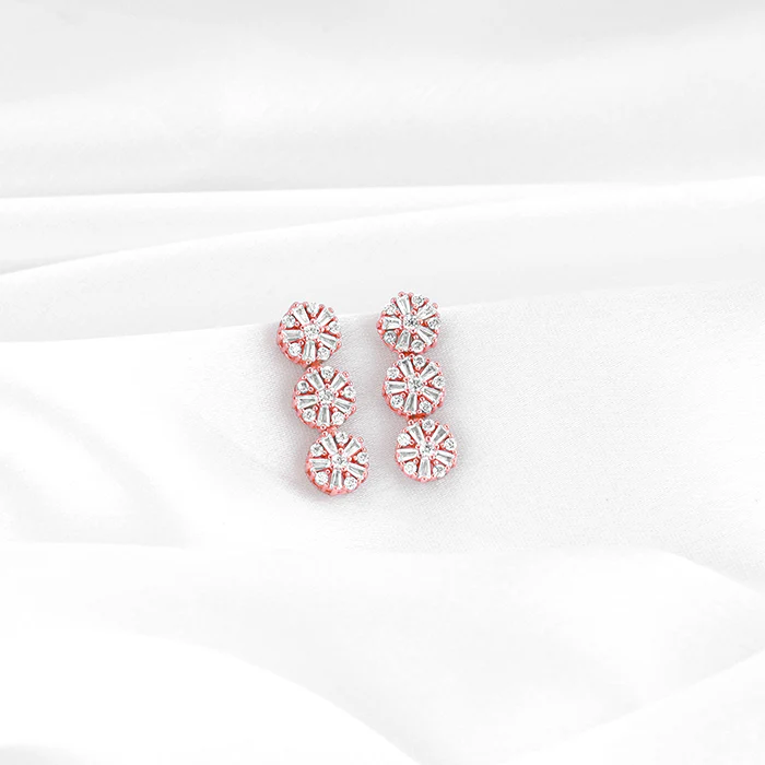 Rose Gold Studded Flower Earrings - Image 2