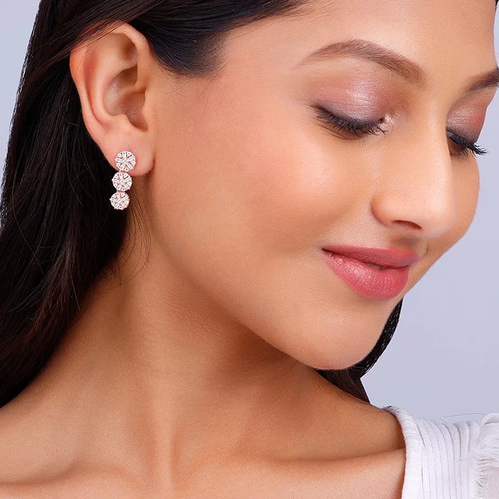 Rose Gold Studded Flower Earrings - Image 3